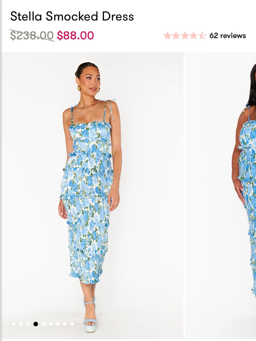 Show Me Your MuMu Blue & Green Floral Smocked Midi Dress